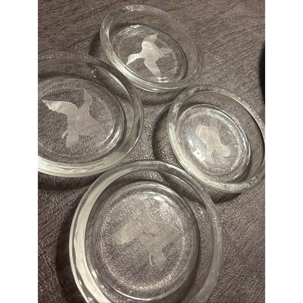 Set of 4 Vintage Glass Coasters w/‎ Frosted In Flight Duck Goose 3 ¼”